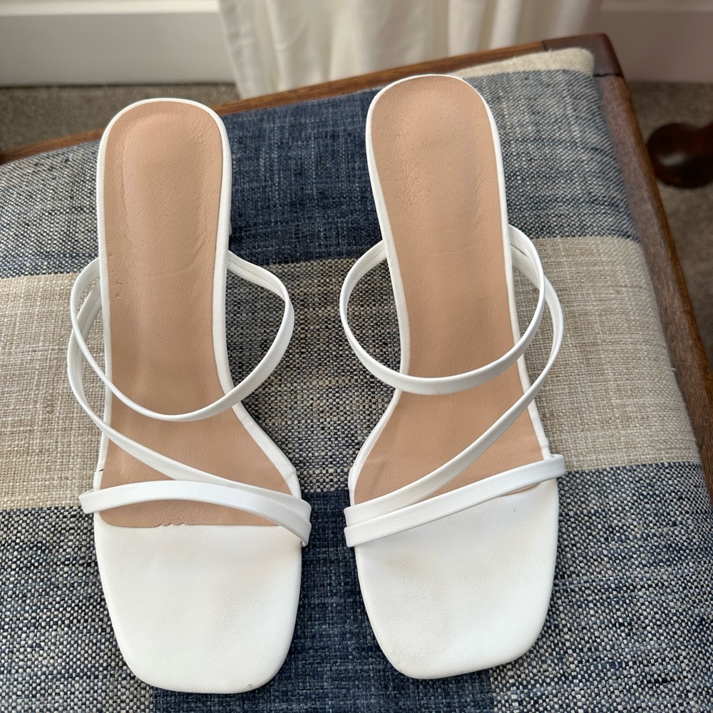 Strappy White Low Block Heels